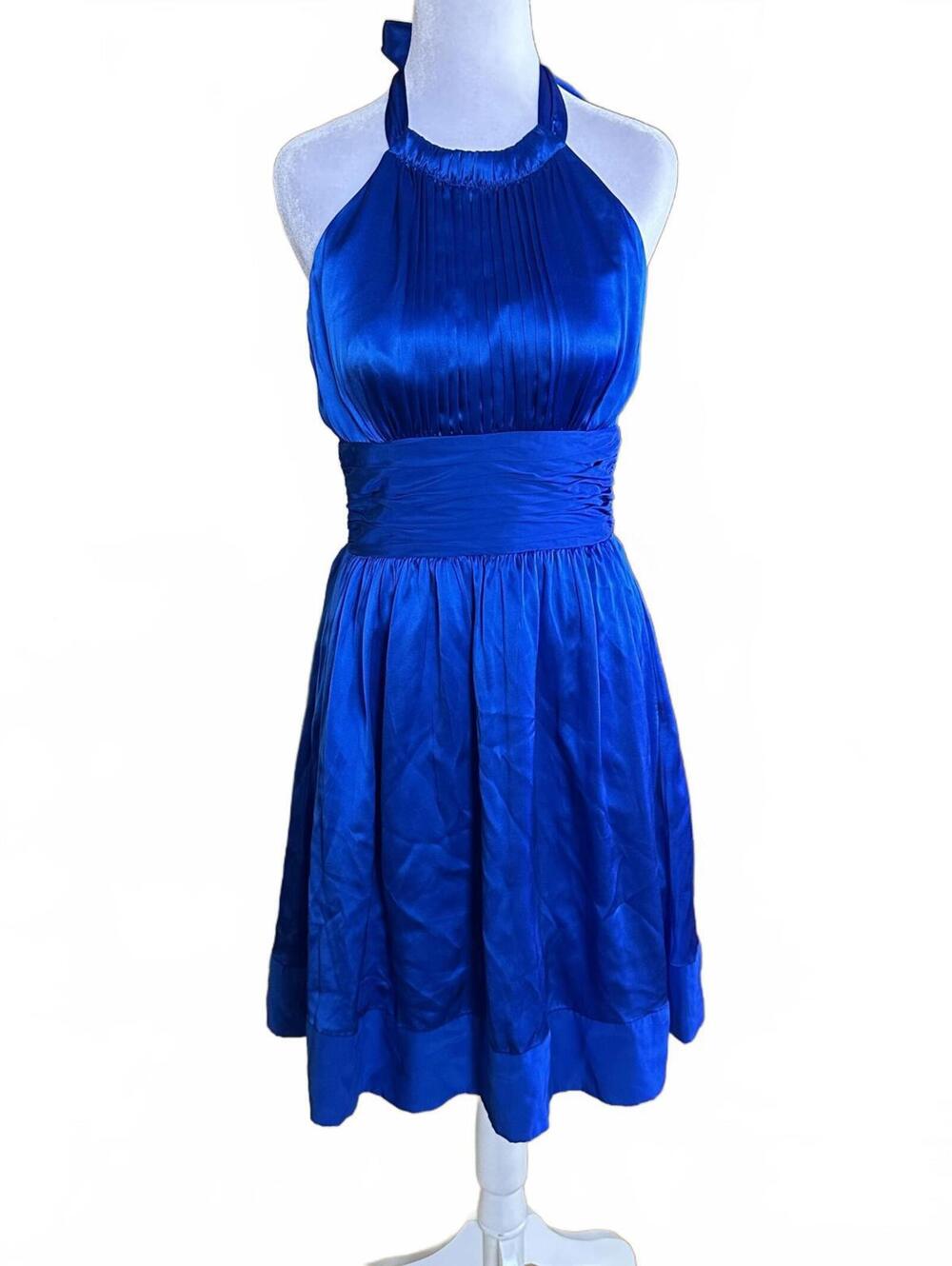 Cache Y2K glam silk royal blue halter mini dress evening hoco prom baby doll 6